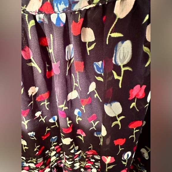 MANGO MNG Size 8 Black Long Sleeve Tulip Floral Split V Neck Button Front MAXI - Picture 10 of 13